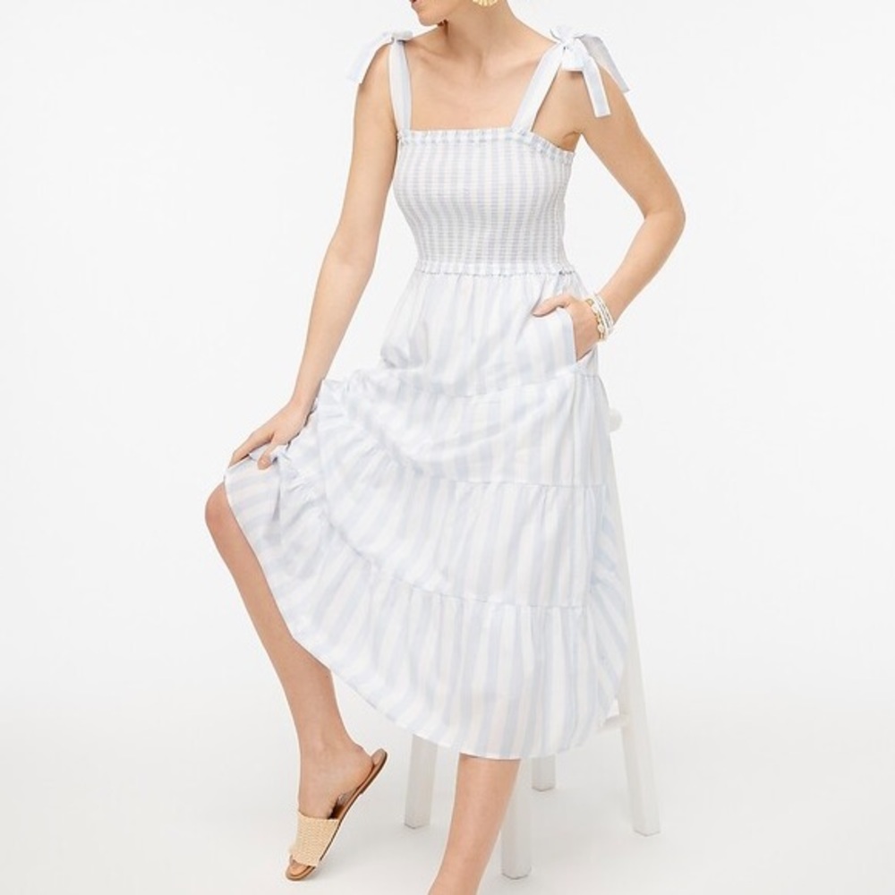 NWT JCrew Tied Shoulder Striped Smock Dress Size XL